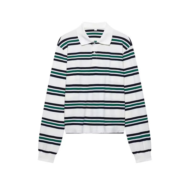 Striped Long Sleeve Polo Top