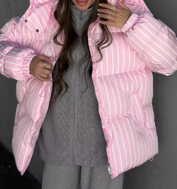 Striped Baby Pink Puffer Jacket