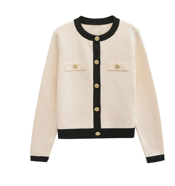 Cream and Black Button Cardigan