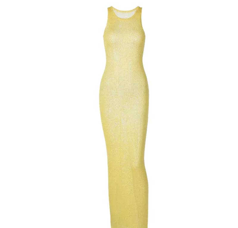 yellow Sequin Sheer Tight Bodycon Dress