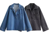 Denim Oversized Shirt In Black Or Blue
