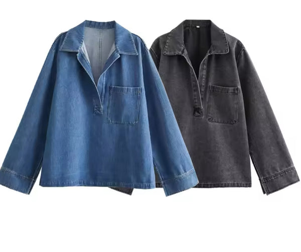 Denim Oversized Shirt In Black Or Blue