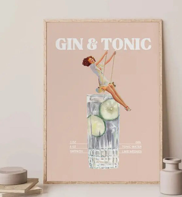 Gin & Tonic  pink Wall Poster Unframed