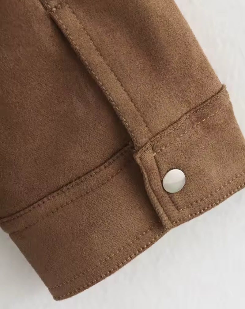 Brown Suede Style Bomber Jacket