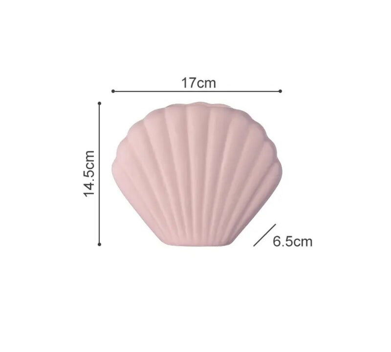Measurements of a pink shell-shaped ceramic vase flower pot, named Pretty Shell Design