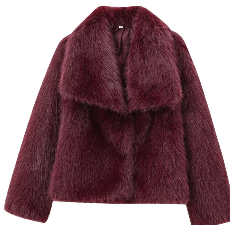 Burgundy Faux Fur Jacket