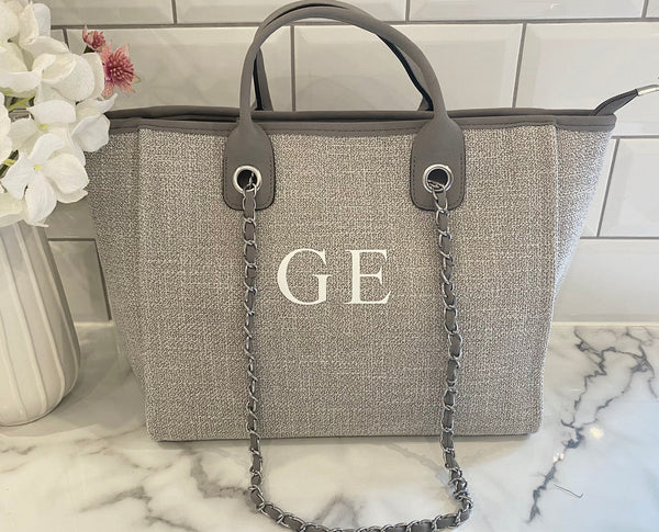 Canvas Tote Bag with Chain Grey