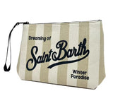 Green And White Stripe Clutch Bag