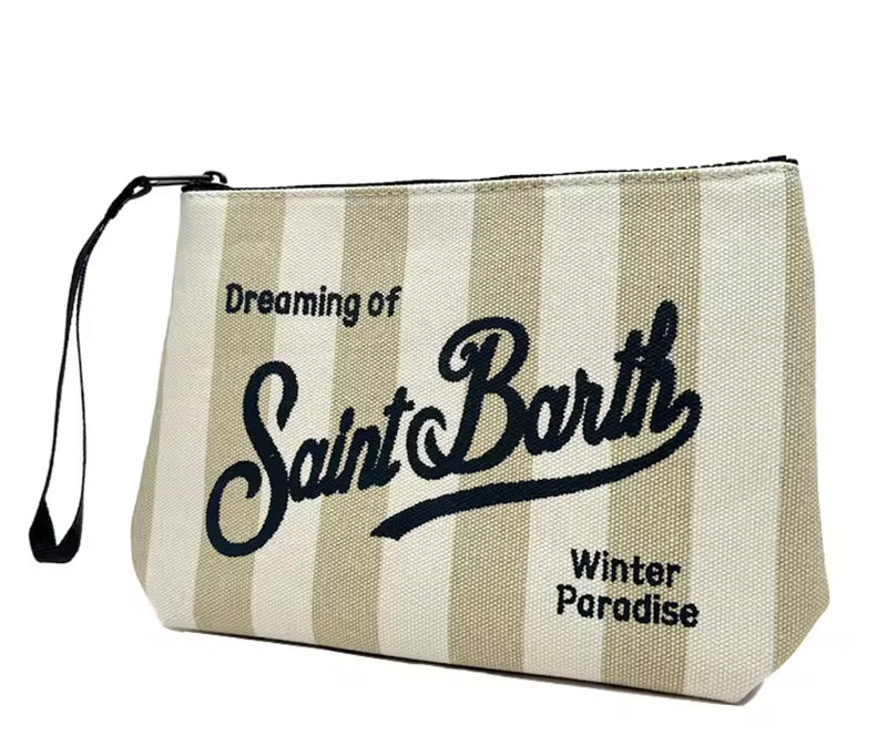 Green And White Stripe Clutch Bag