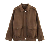 Brown Suede Style Bomber Jacket