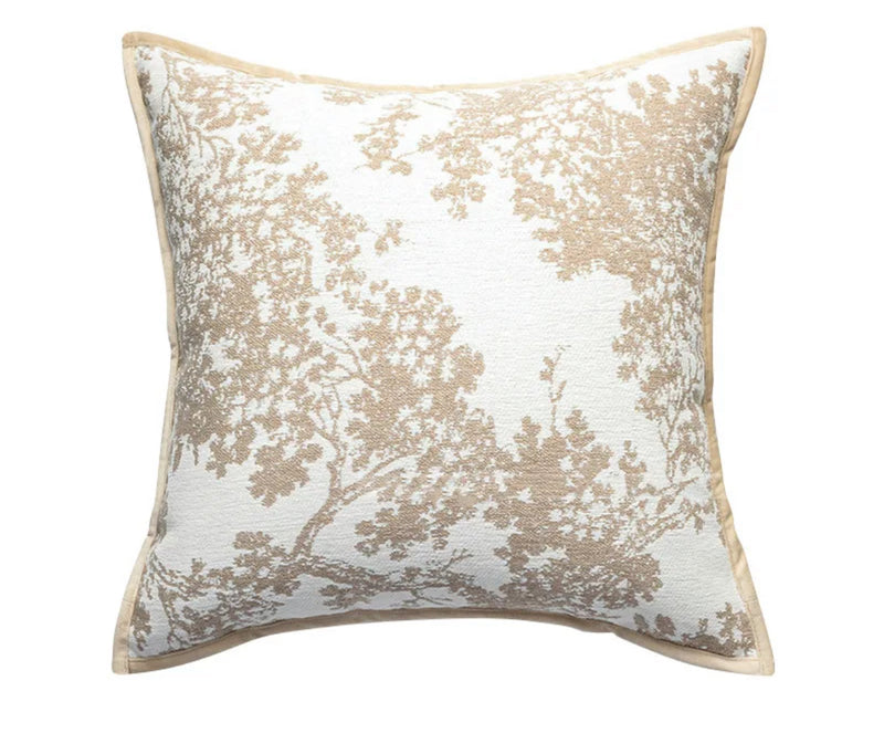 Beige/ White Branch Cushion featuring white and beige tree print pillow.