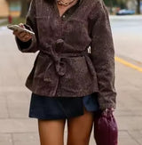 Leopard Print Denim Tie Waist Jacket