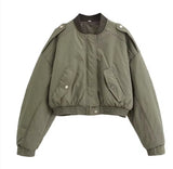 Khaki Casual Crop Bomber Jacket