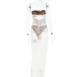 Lace Rose See Through Dress - Sheer and stylish dress featuring lace details and a beautiful rose pattern.