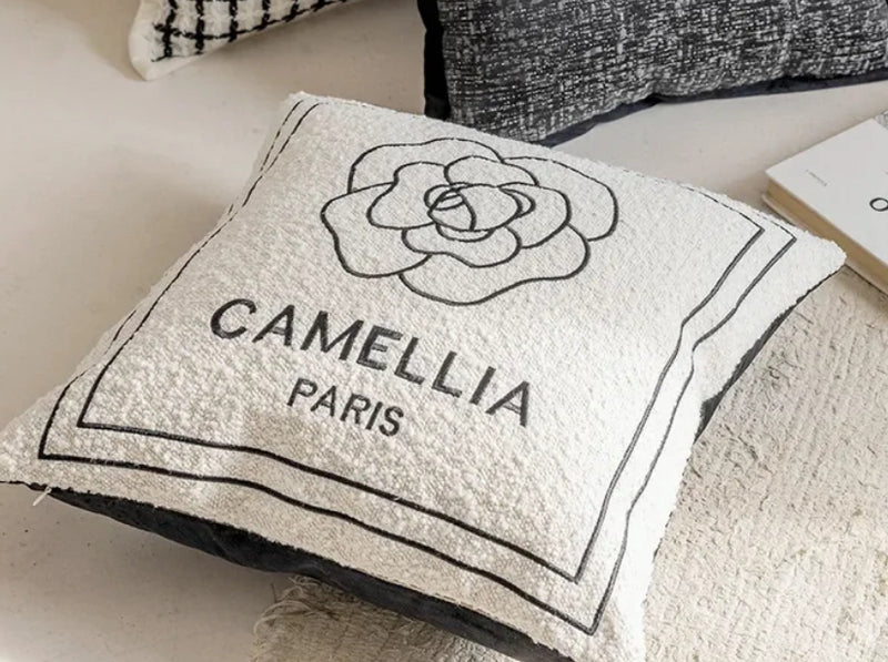 Stylish Camellia Paris Cushion Cover featuring a beautiful floral pattern, ideal for enhancing your home decor