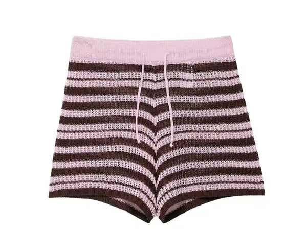 Pink Stripe Knitted Short Co Ord