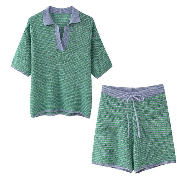 Green Knitted Shorts Co ord
