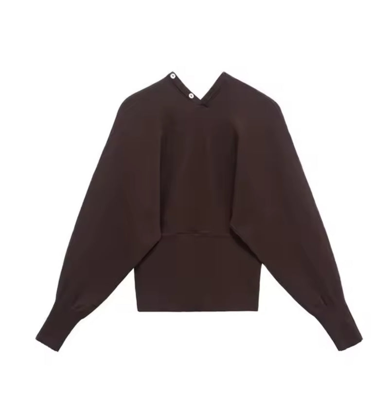 Brown High Button Soft Jumper