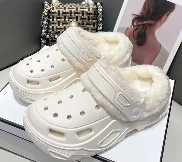 Rubber slip on fluffy mule shoes