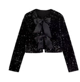 Double Bow Sequin Long Sleeve Top