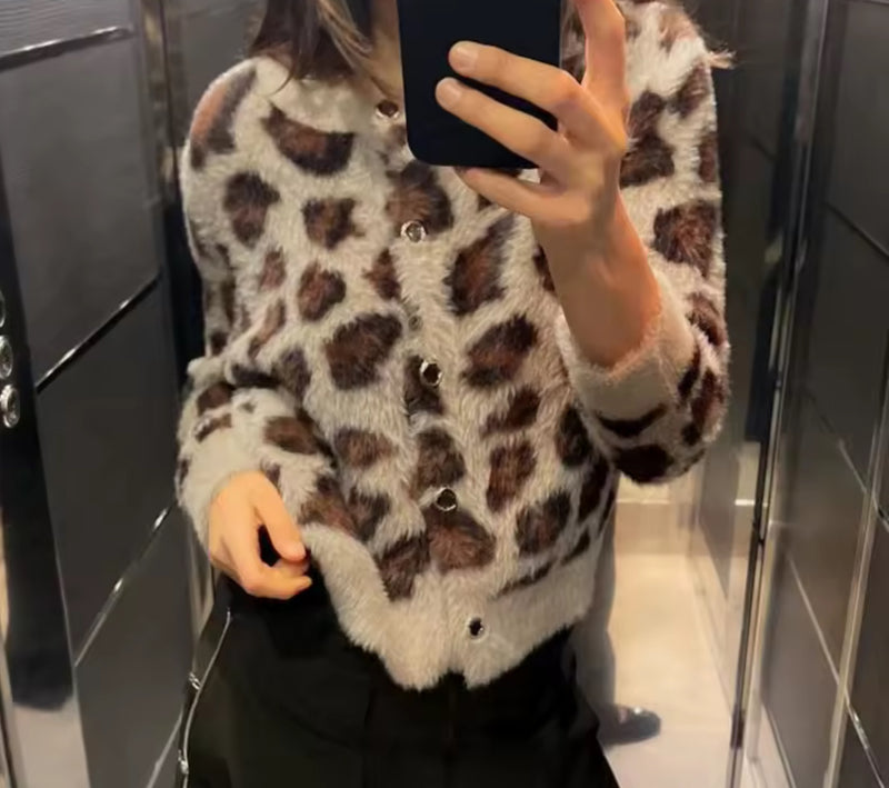 Leopard Print Fluffy Cardigan