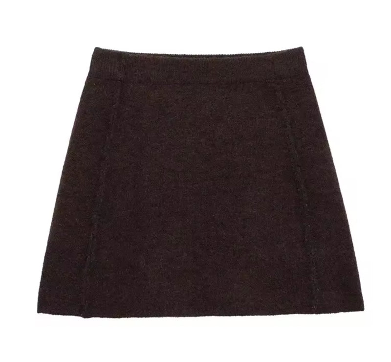 Brown Cardigan and Skirt Knitted Set