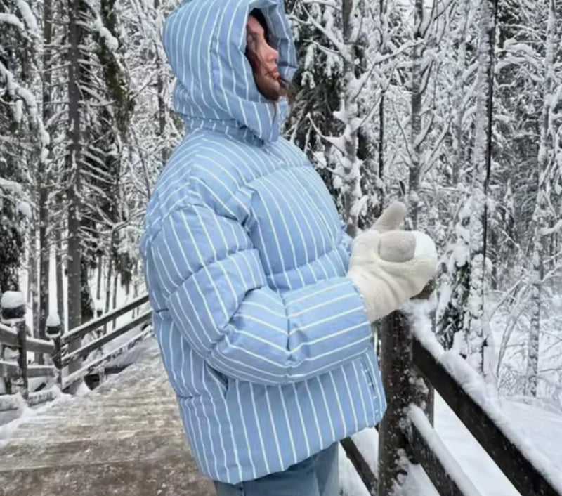 Striped Baby Blue Puffer Jacket