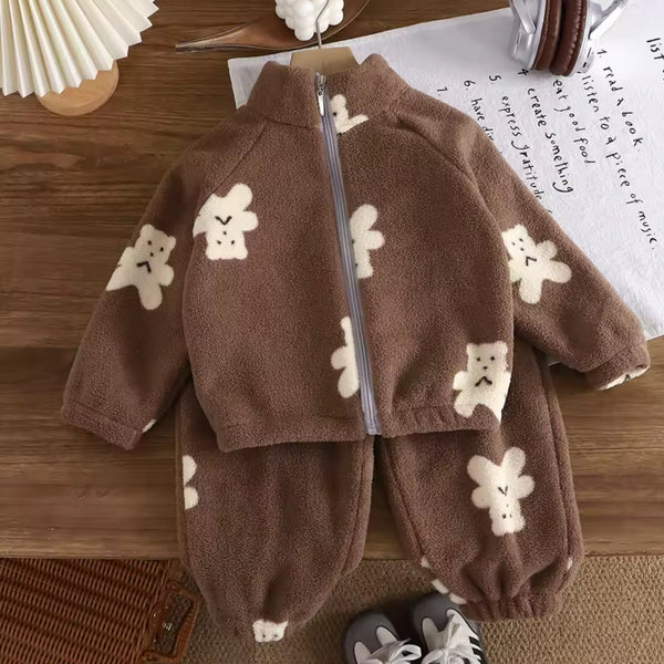 Brown Teddy Kids Fleece Co ord Jumper and trousers
