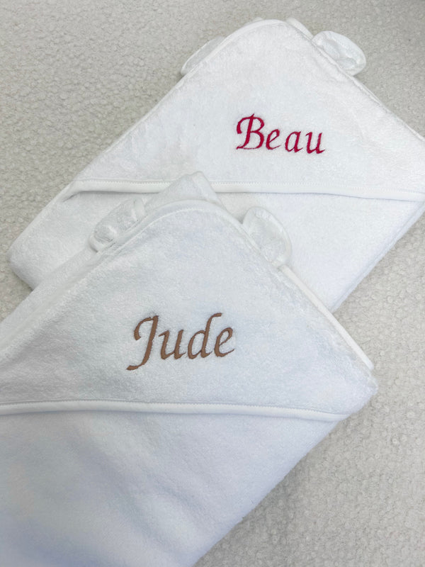 soft embroidered personalised hooded towel 
