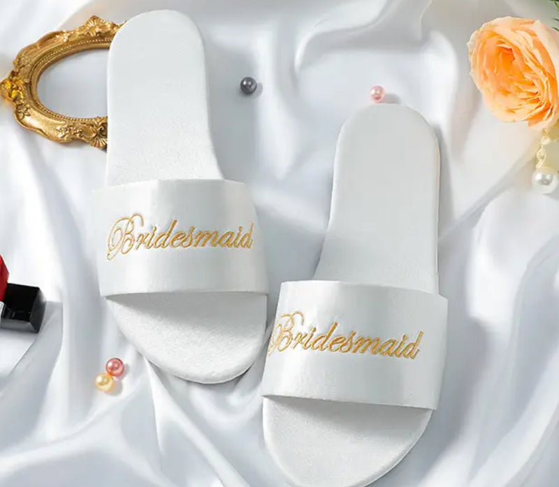 Stylish satin slippers, a must-have for brides or bridesmaids on wedding day