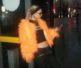  A stylish woman wearing an Orange Faux Fur Jacket