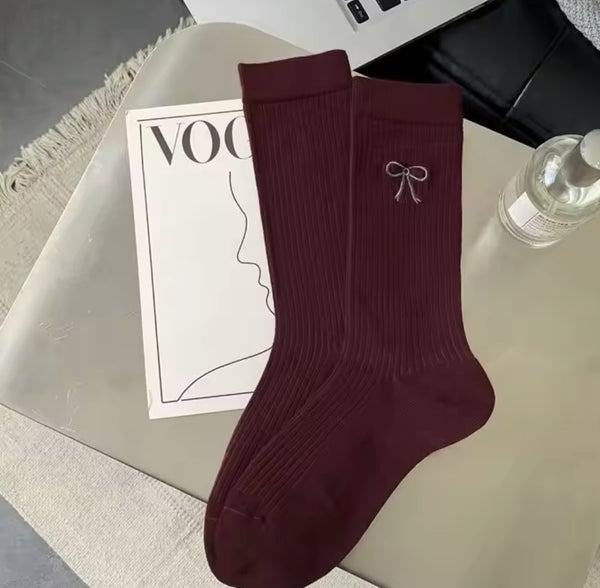 Burgundy Socks with Bow