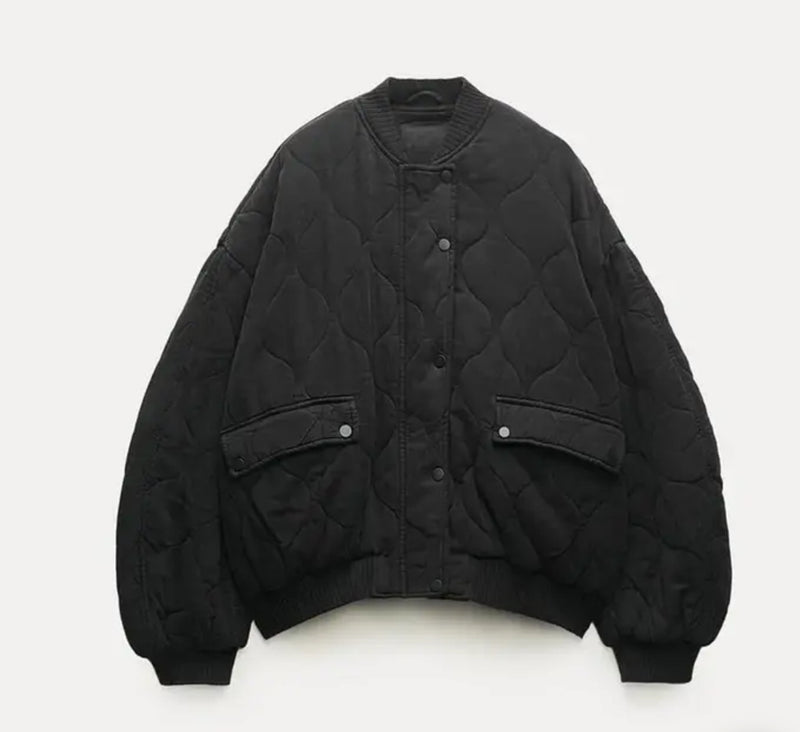 Grey or Black Quilted Bomber Jacket