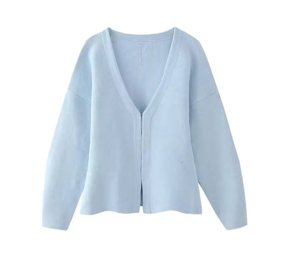 Baby Blue Cinch Waist Cardigan with Hook