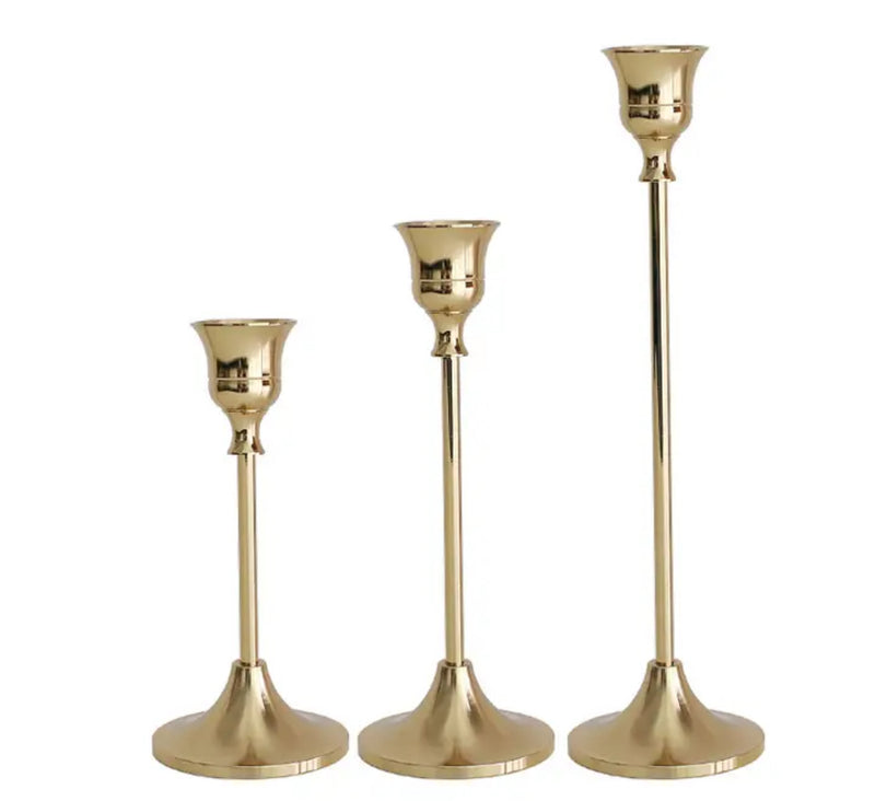 Set of Three Gold Candle Holders