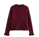 Burgundy Frill Cardigan