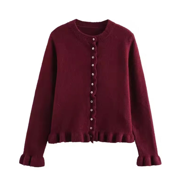 Burgundy Frill Cardigan