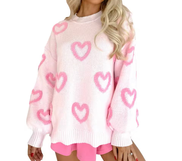 Pink Heart Knitted Jumper