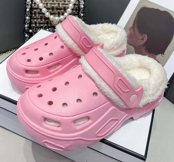 Rubber slip on fluffy mule shoes