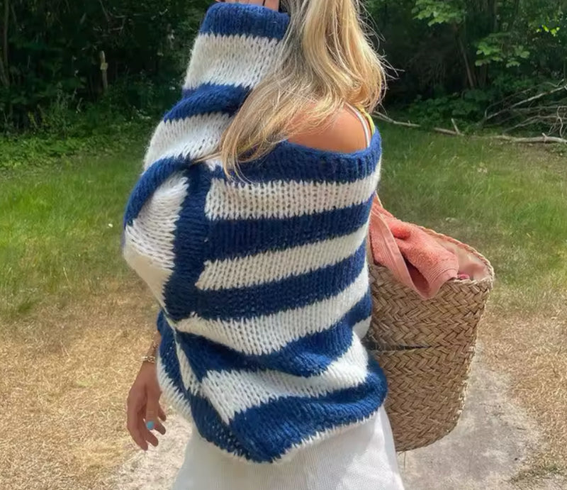 Navy and white Stripe Sweater