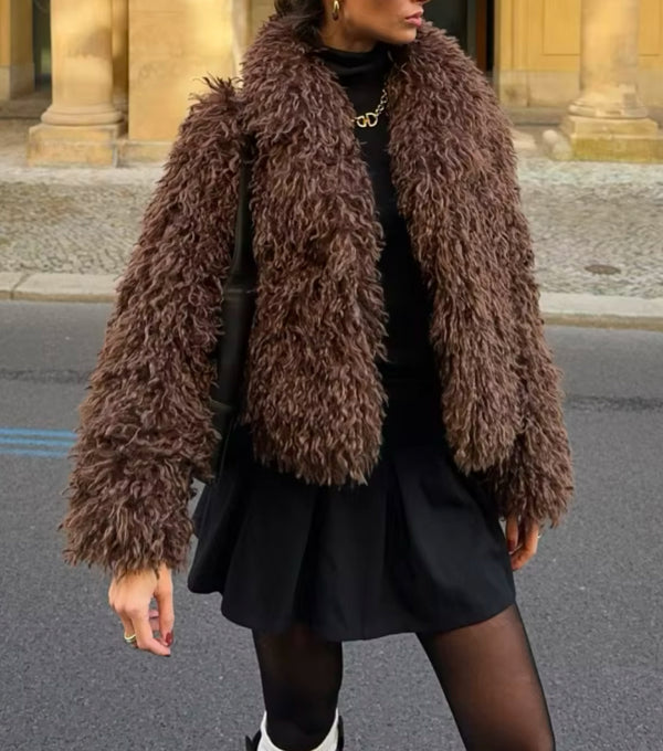 Shaggy Brown Faux Fur Jacket