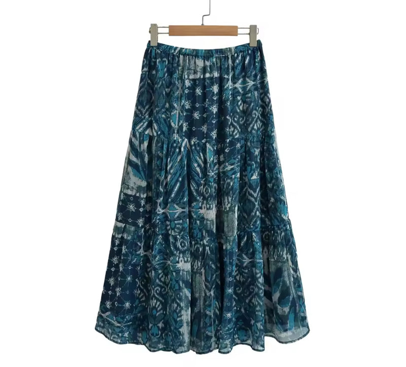 Blue / Green Chiffon Maxi Skirt