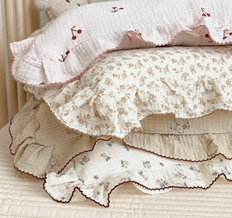 Pretty ruffle cherry pillow case baby pink and red