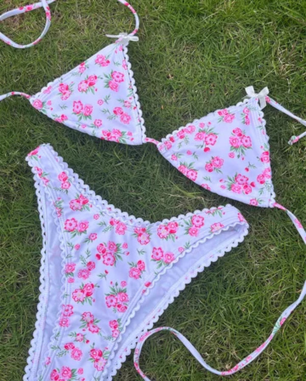 Pink and white Floral Bikini