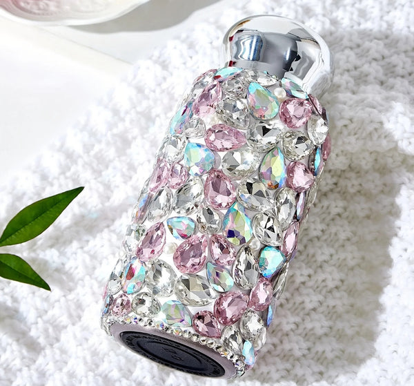 Rhinestone Pink and Silver Water Bottle