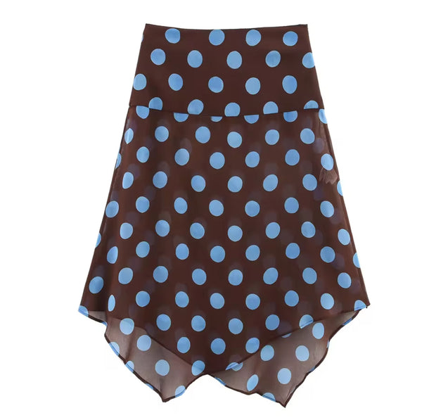 Polka Dot Brown and Blue Skirt and Top Co Ord