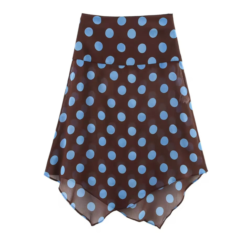 Polka Dot Brown and Blue Skirt and Top Co Ord