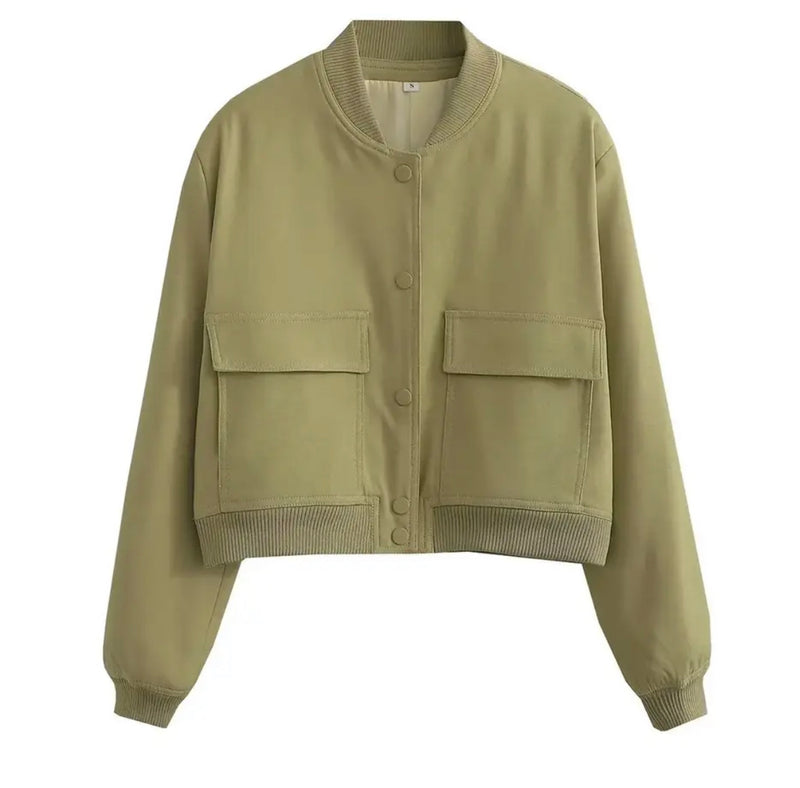 Stylish khaki cropped jacket - Pocket bomber jacket in durable fabric.