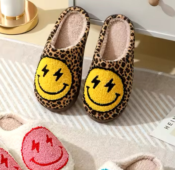 Leopard Print Smiley Slippers