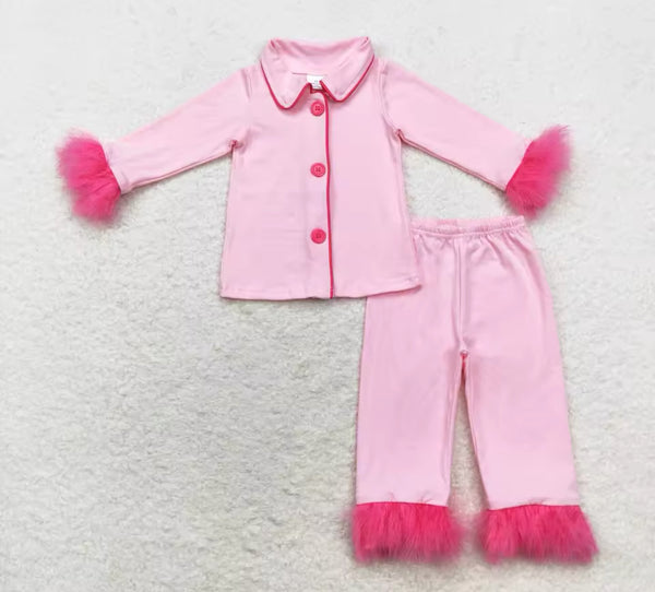 Girls candy pink feather personalised embroidered pyjamas